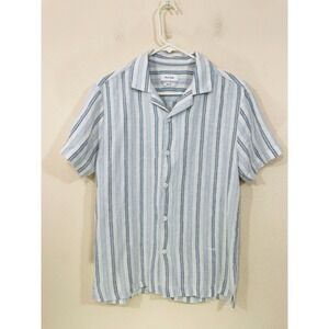 PORTER & ASH Mens S Linen Blend Shirt Vertical Stripe Resort Casual Short Sleeve
